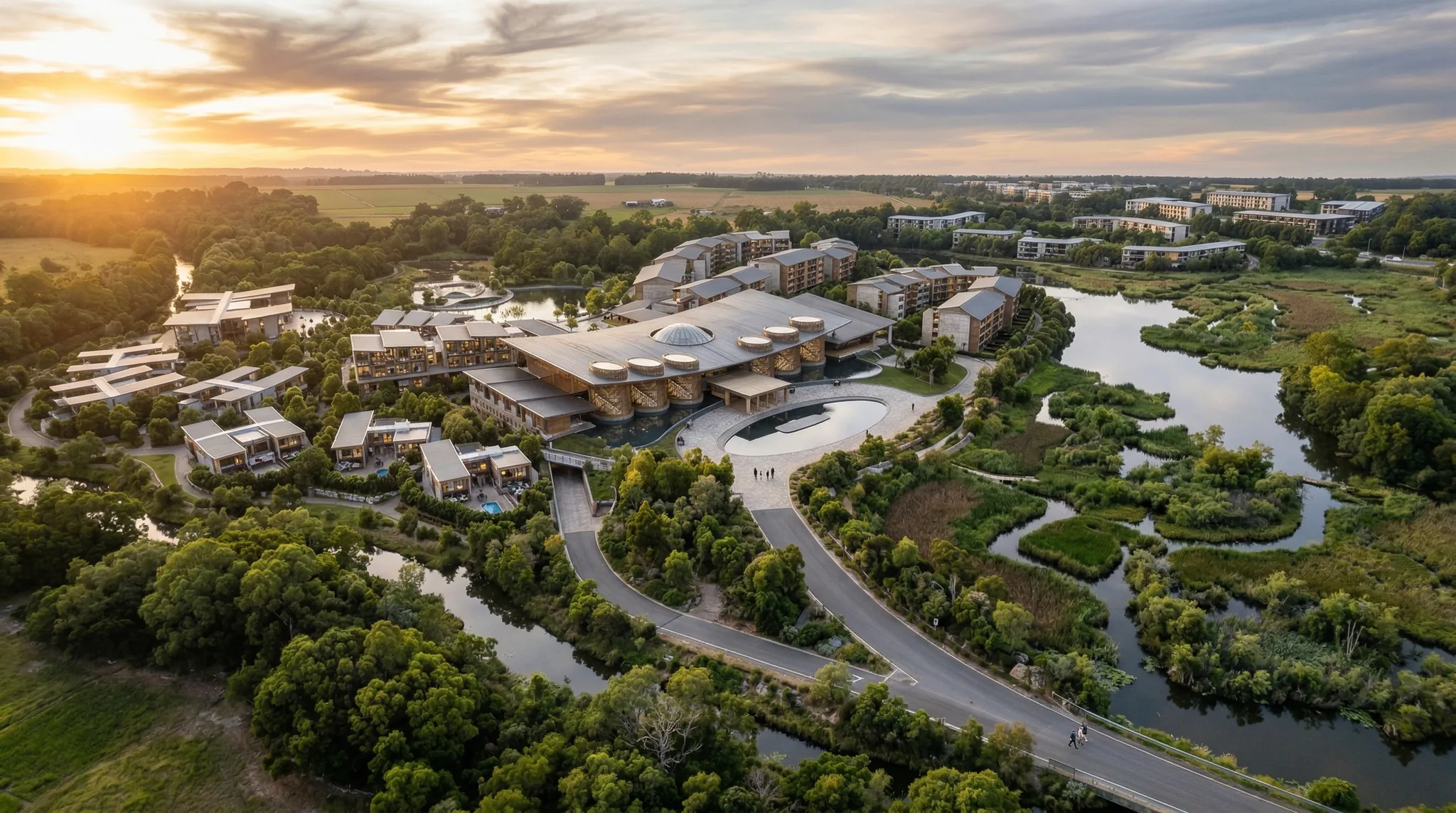 Chrysalis Resort — aerial view of butterfly-inspired resort layout surrounded by tropical landscape